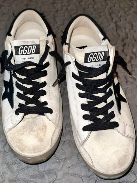  Super-Star Sneakers White Leather Black Suede Star Men\'s US10/EU43